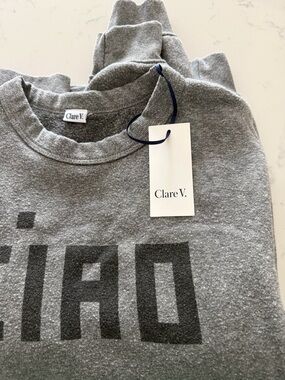 Clare V Oversized Sweatshirt- CIAO in Gray- Size S